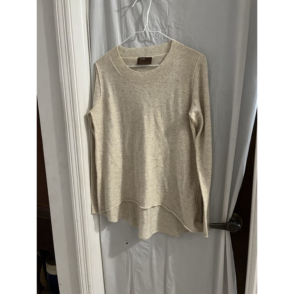 Kerisma Beige Lightweight Sweater High Low Hem Sz M Angora Blend Raw Seams